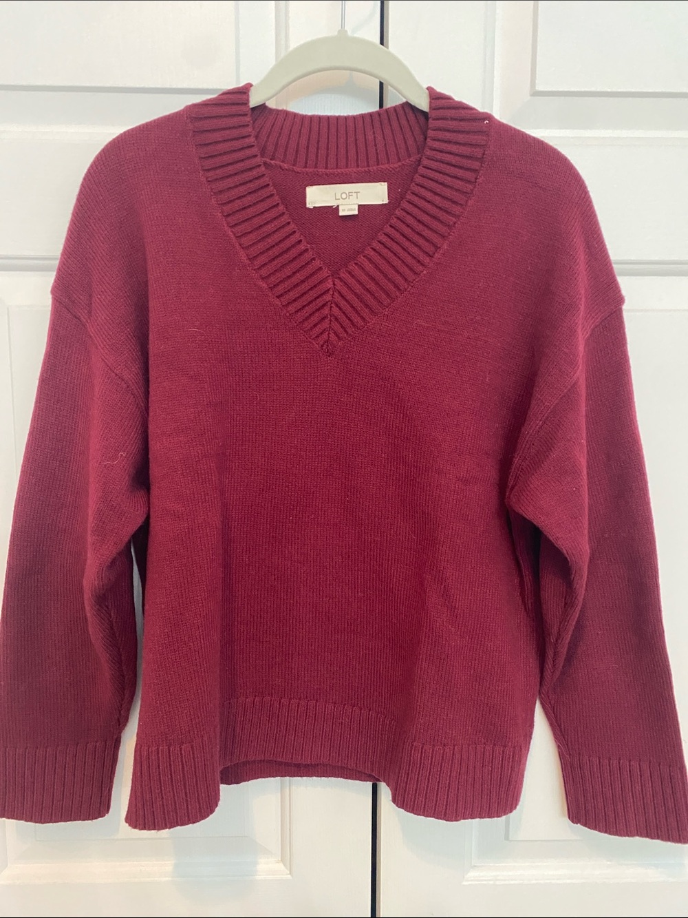 LOFT Women's V-Neck Sweater in Deep Berry